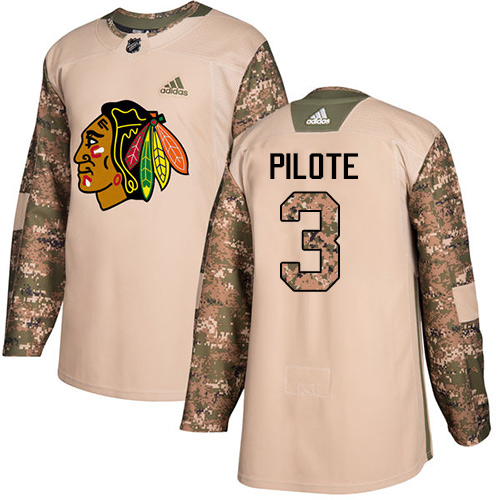 Adidas Blackhawks #3 Pierre Pilote Camo Authentic Veterans Day Stitched NHL Jersey - Click Image to Close